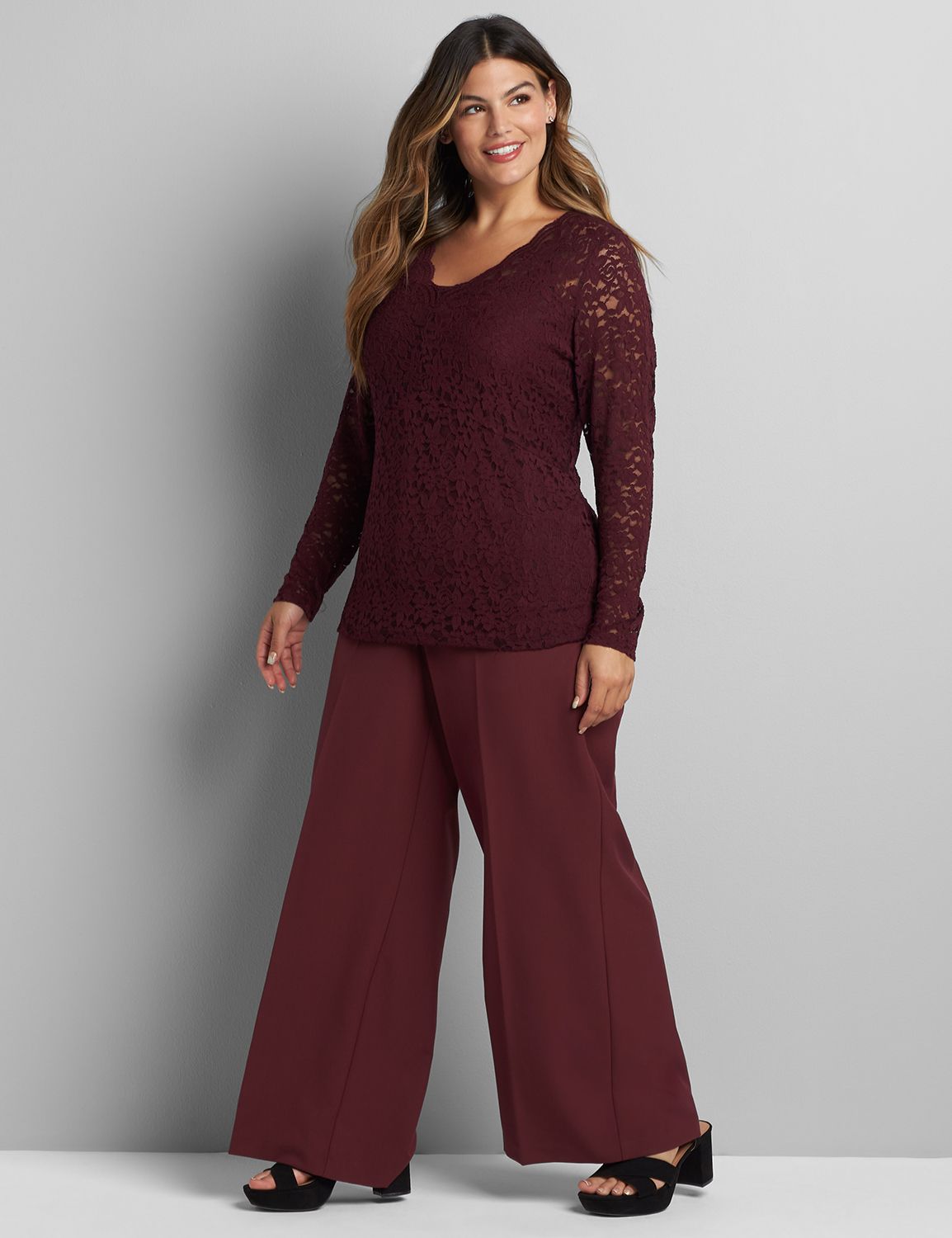 V-Neck Sheer Lace Top Product Image 3