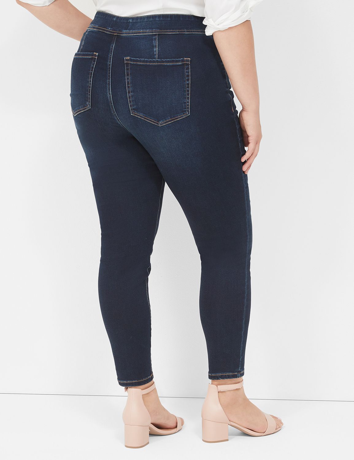 Plus Size High-Rise Sateen 3-Button Jegging | Size: 12 | Color: Dark Denim | Lane Bryant