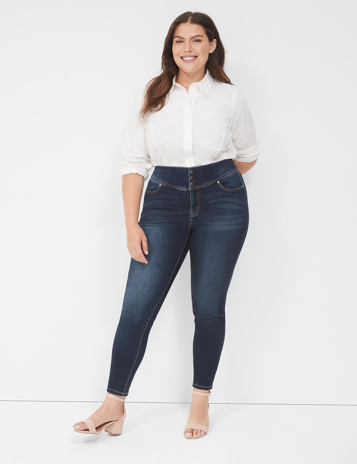 High-Rise Sateen 3-Button Jegging