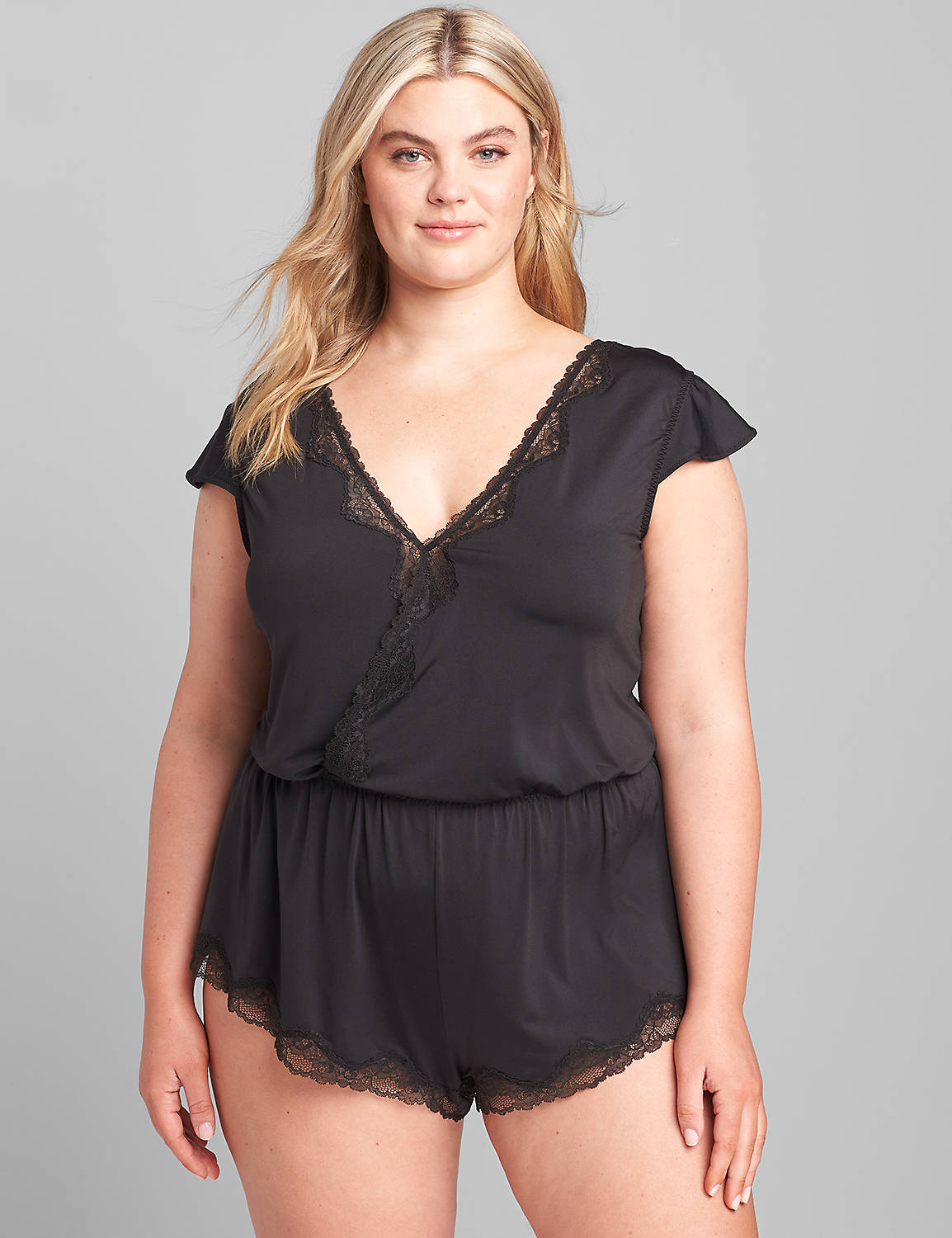 Lace-Trim Crossover Romper Product Image 1