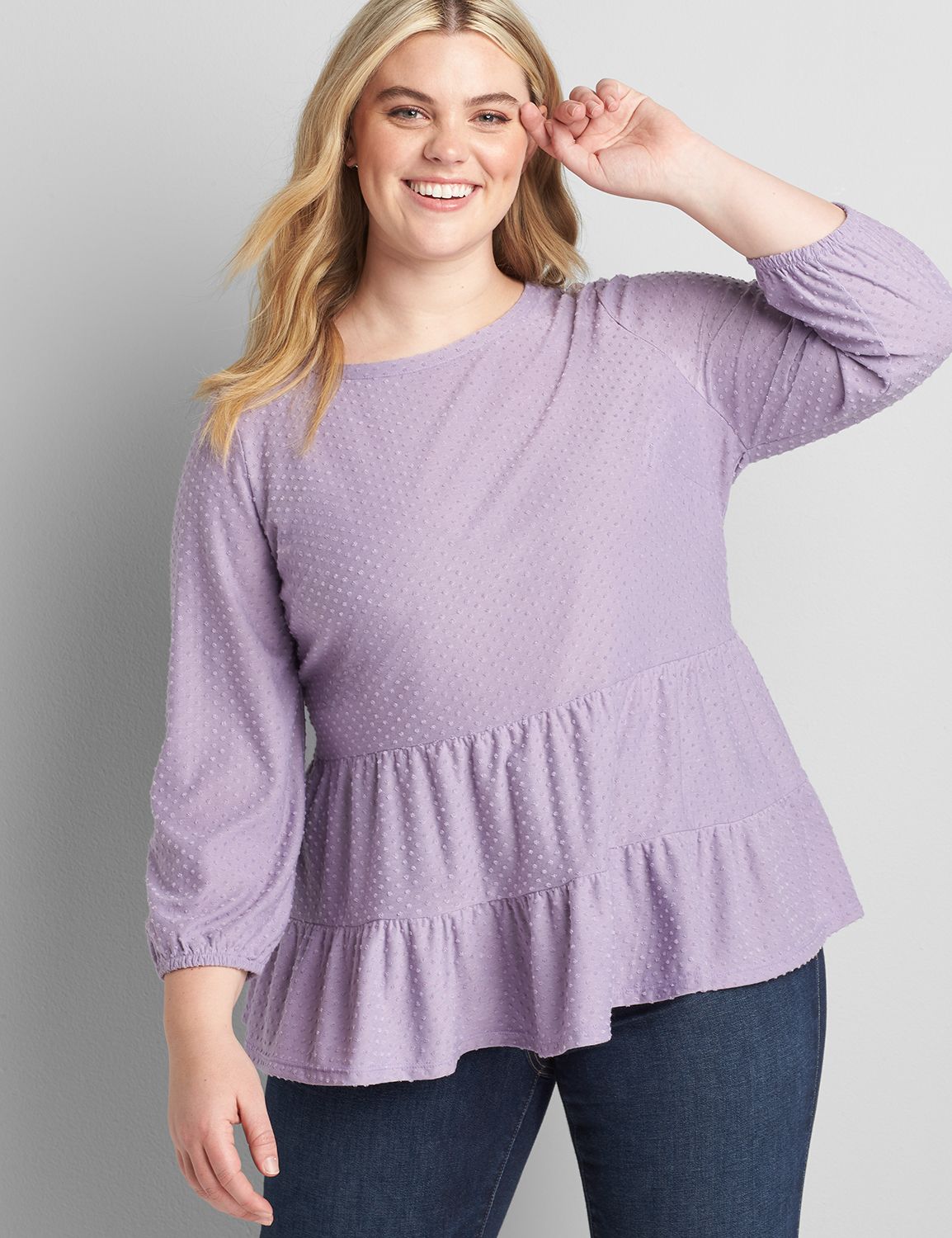 3/4-Sleeve Tiered Babydoll Top Product Image 1