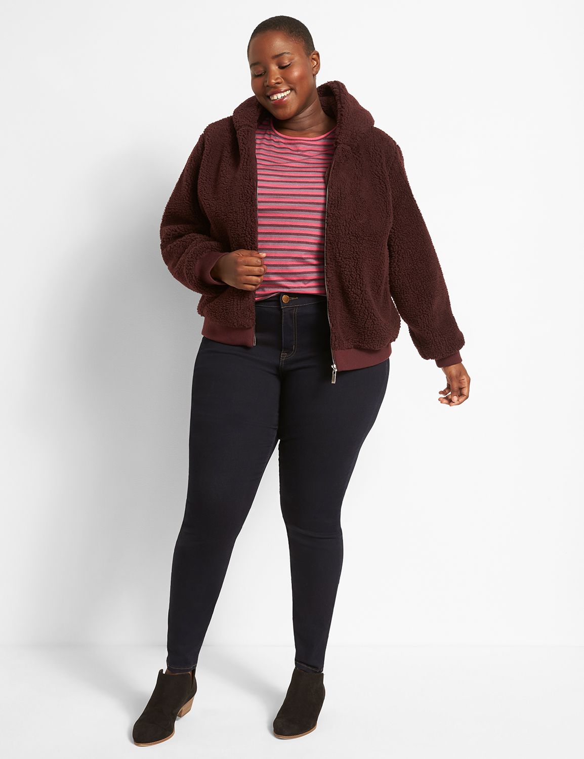 Plus size sherpa jacket with hood hot sale