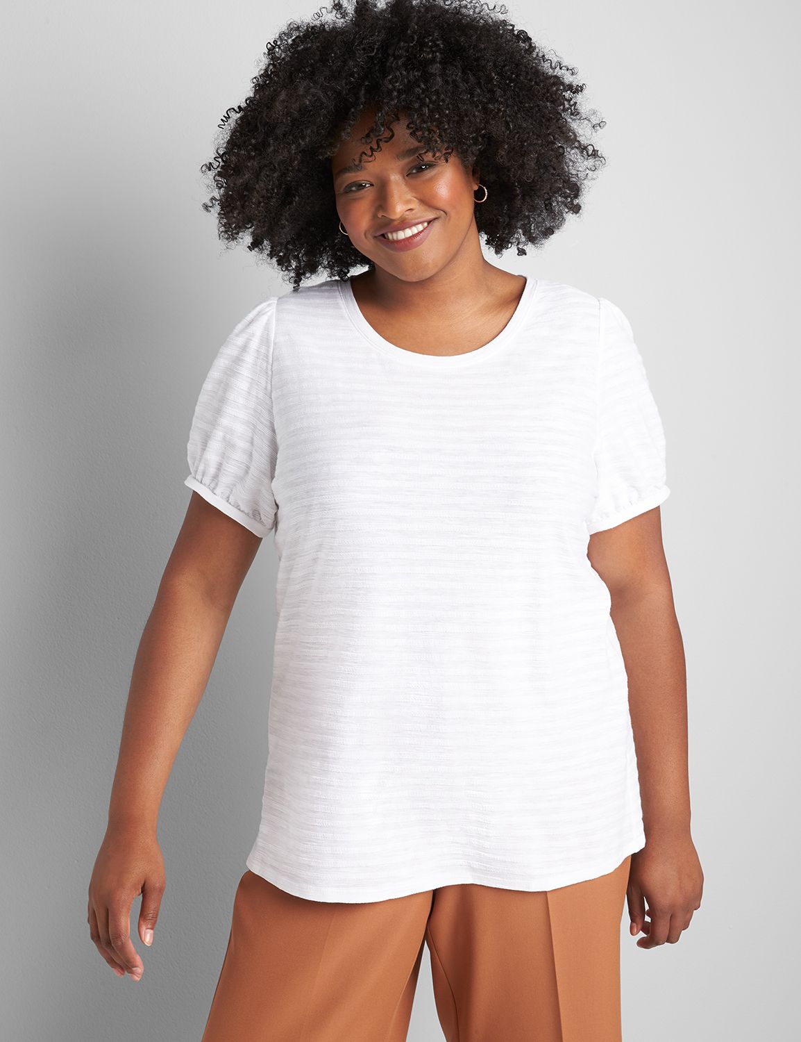 Puff Short Sleeve Crew Neck Texture Tee 1122088:Ascena White:34/36 Product Image 1