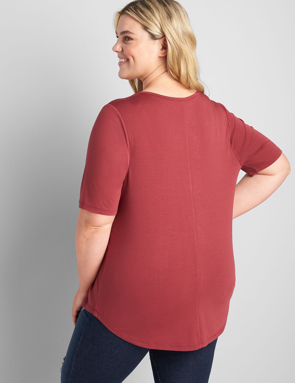 Perfect Sleeve Open Crew Neck Curved Hem Bamboo Tee 1123000 copy of 1118446:PANTONE Zinfandel:14/16 Product Image 2