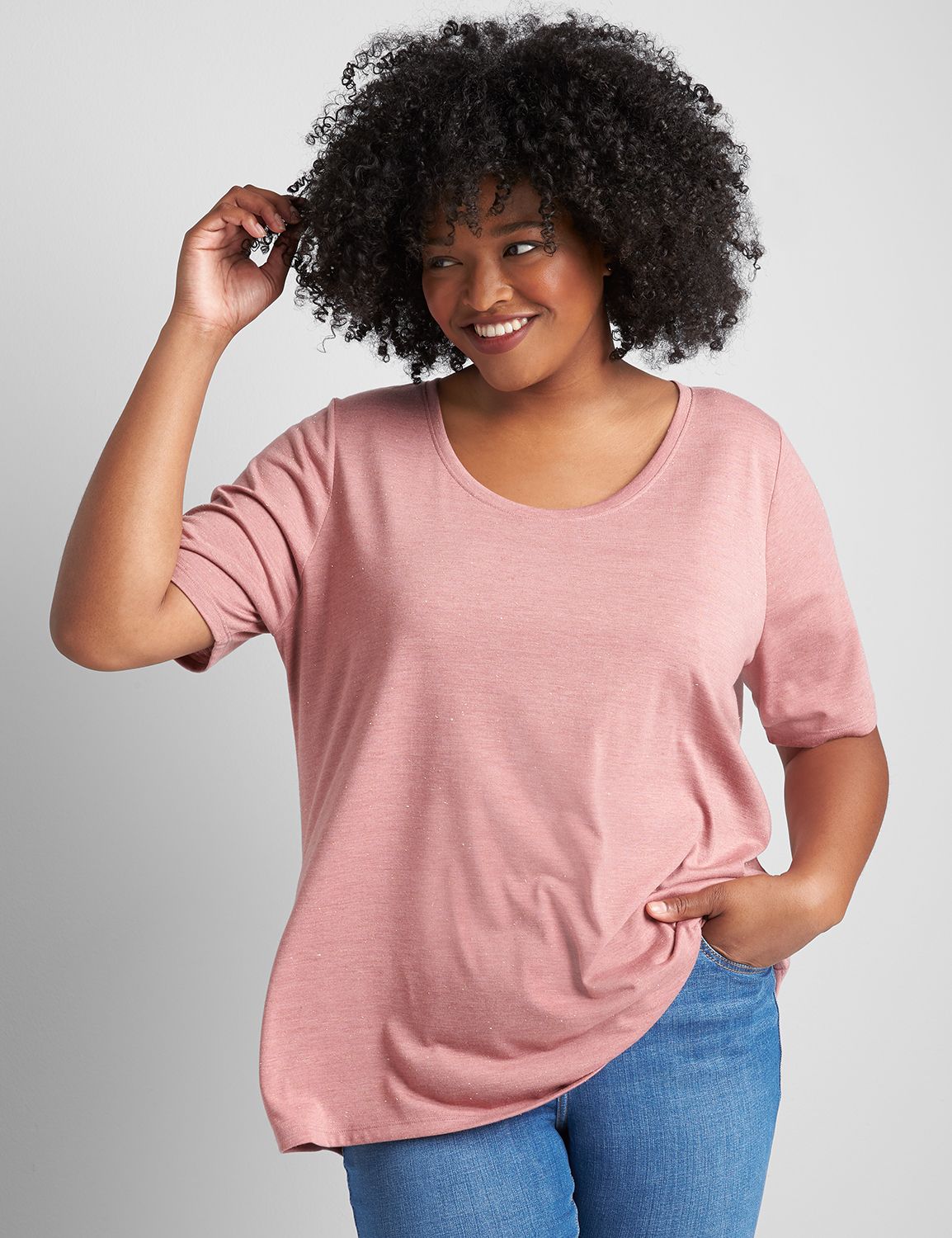 Modest Sleeve Scoop Angelina Tee 1121690 Copy of 1102379:PANTONE Mesa Rose:10/12 Product Image 1