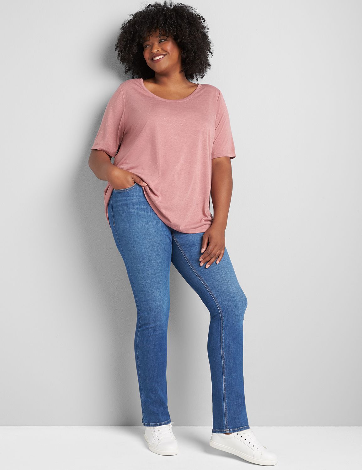 Modest Sleeve Scoop Angelina Tee 1121690 Copy of 1102379:PANTONE Mesa Rose:10/12 Product Image 3