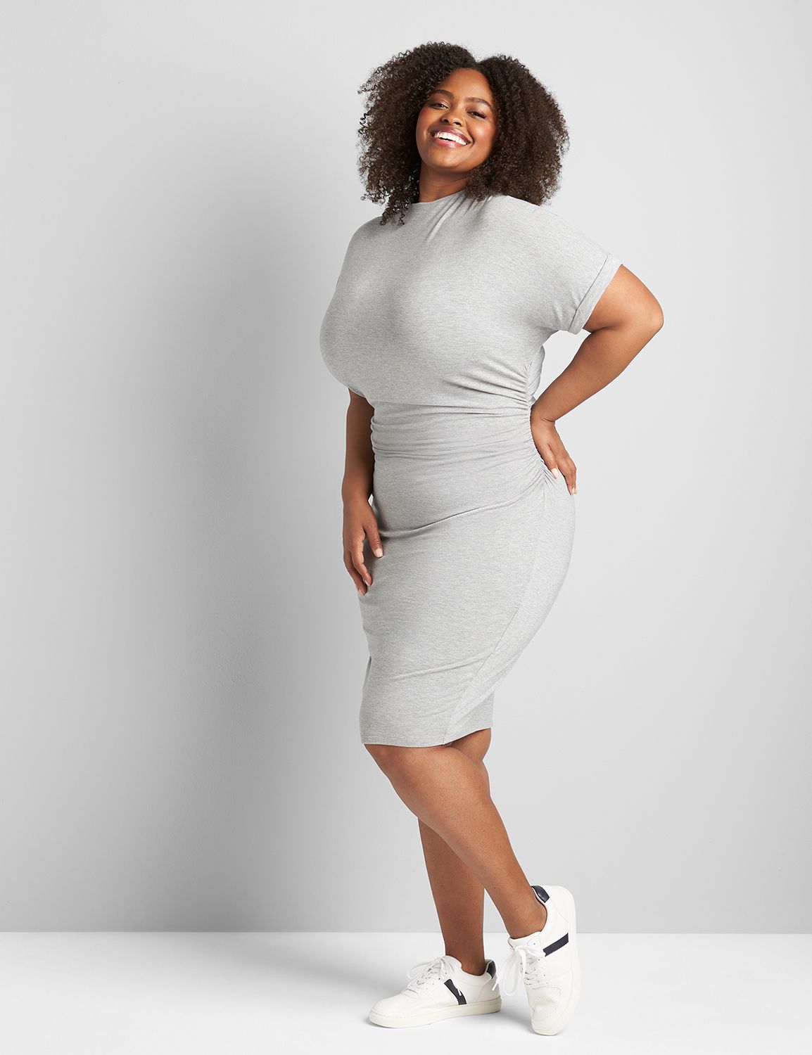 Mock-Neck Ruched-Side Sheath Dress