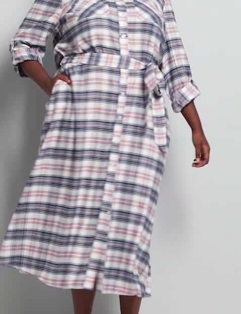 Long Roll Tab Sleeve Plaid Shirt Dr image number 0