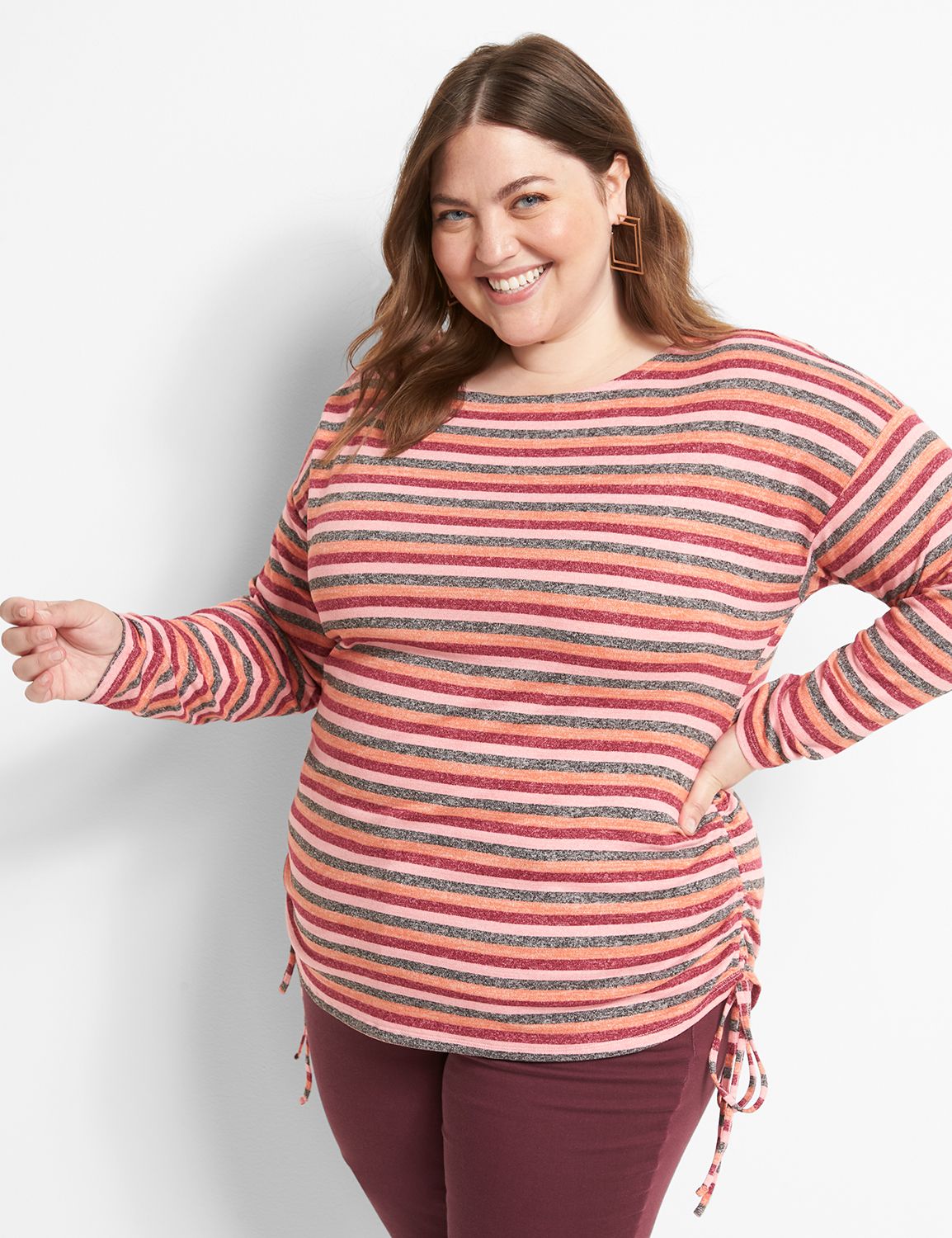 Boatneck Flutter Sleeve Side Tucked Long Tee