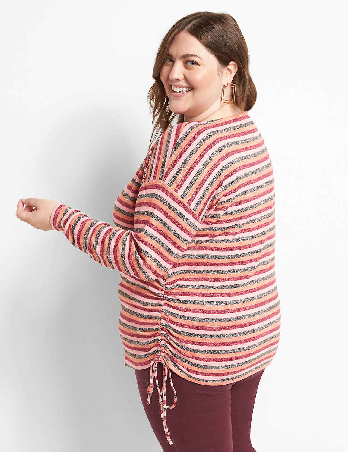 Long Sleeve Drop Shoulder Boatneck Tee With Side Drawcord And Hacci Stripe 1122625:Stripe:10/12 Product Image 2