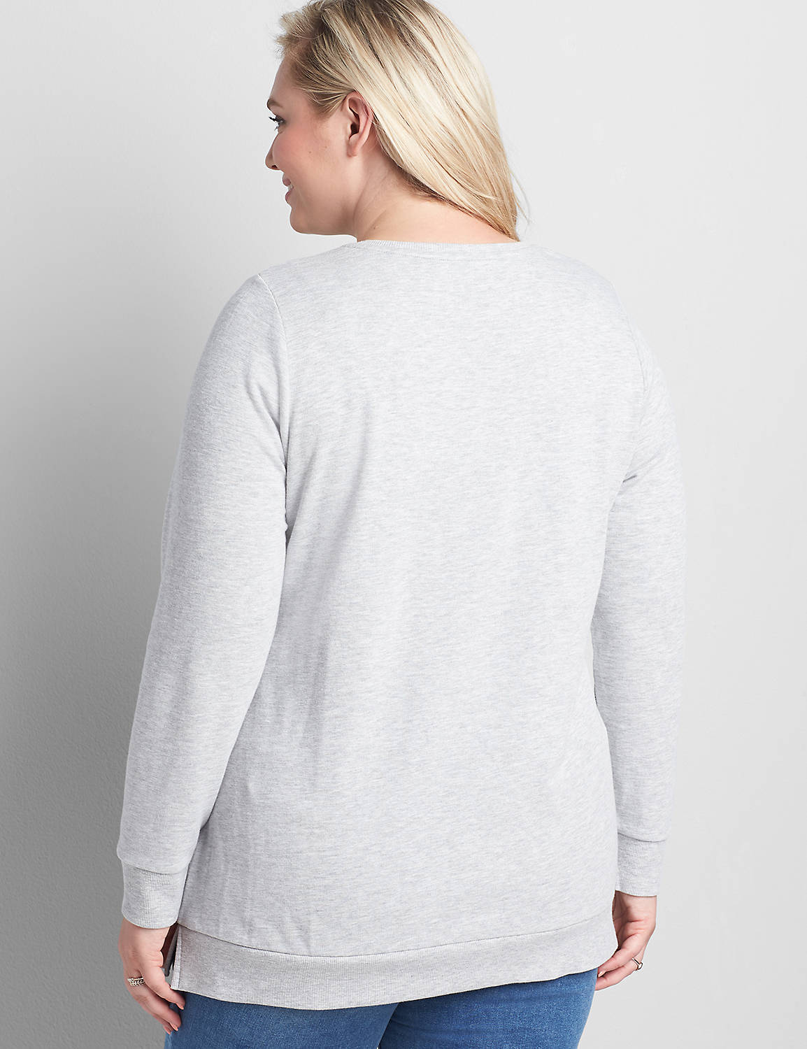 Long Sleeve Crew Neck Oversized Sweatshirt with Side Slit Graphic: Livin On A Prayer 1123049:BC04 Heather grey:10/12 Product Image 2