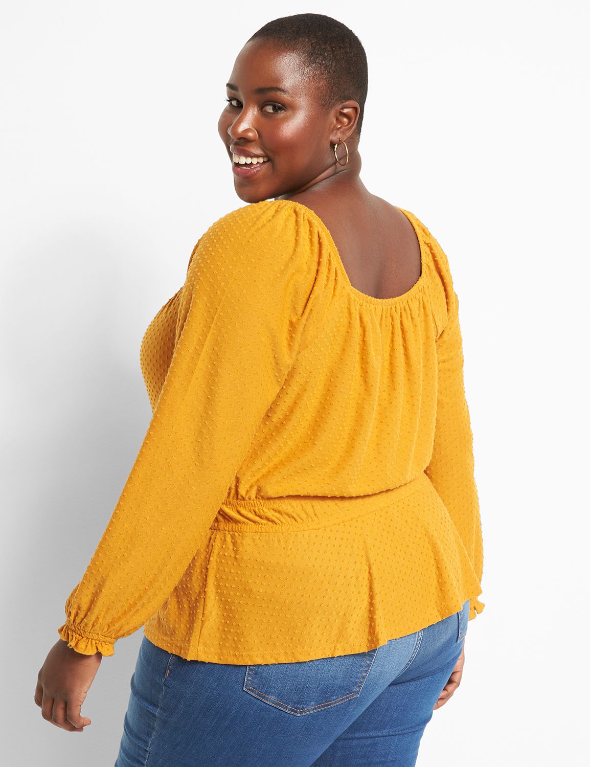 Square-Neck Knit Blouse With Elastic Waist Product Image 2