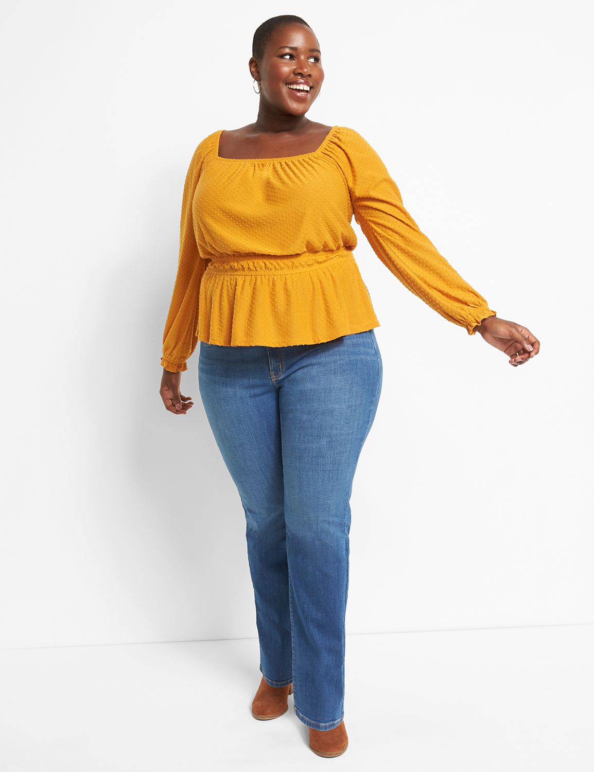 Square-Neck Knit Blouse With Elastic Waist Product Image 3
