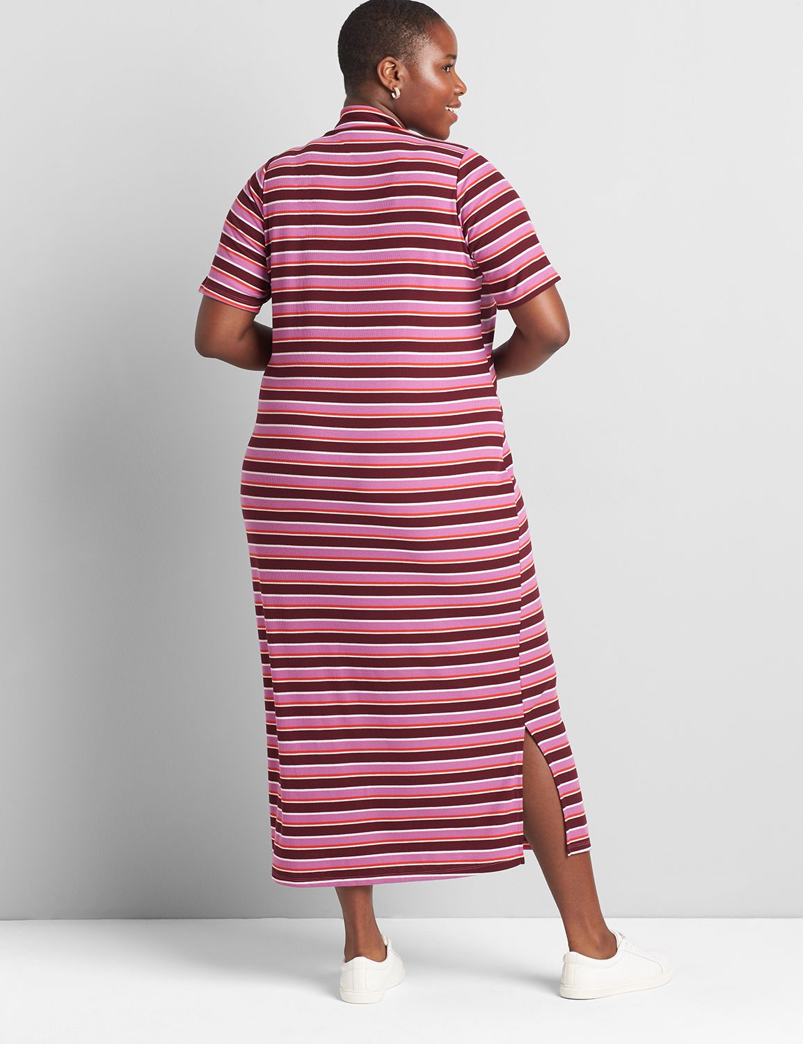 Perfect Sleeve Mock Neck Rib Sheath Midi Dress 1122370:As Header Multi Stripe:14/16 Product Image 2