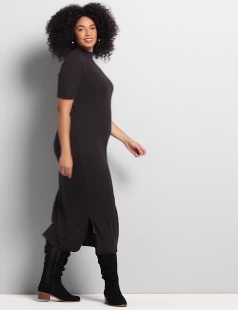 Perfect Sleeve Mock Neck Rib Sheath Midi Dress 1122370:As Header Multi Stripe:14/16 image number 0