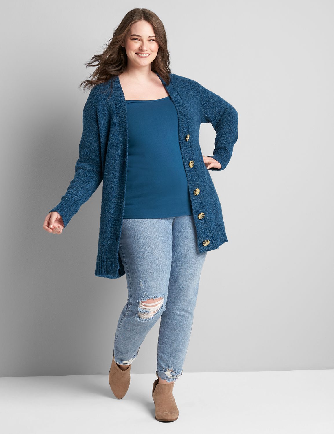 One Button Front Drop Shoulder Cardigan