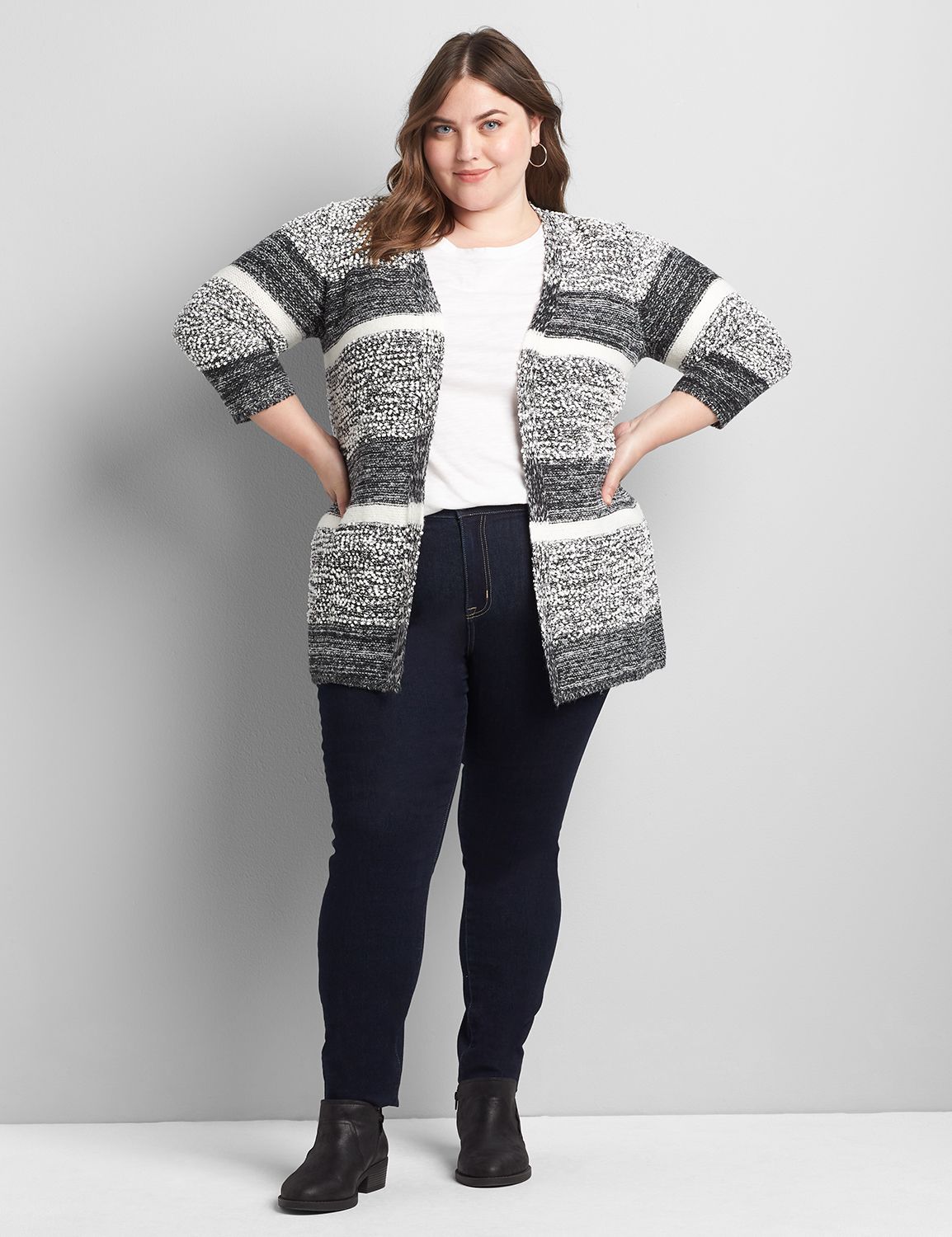 Open Front Long Sleeve Striped Cardigan