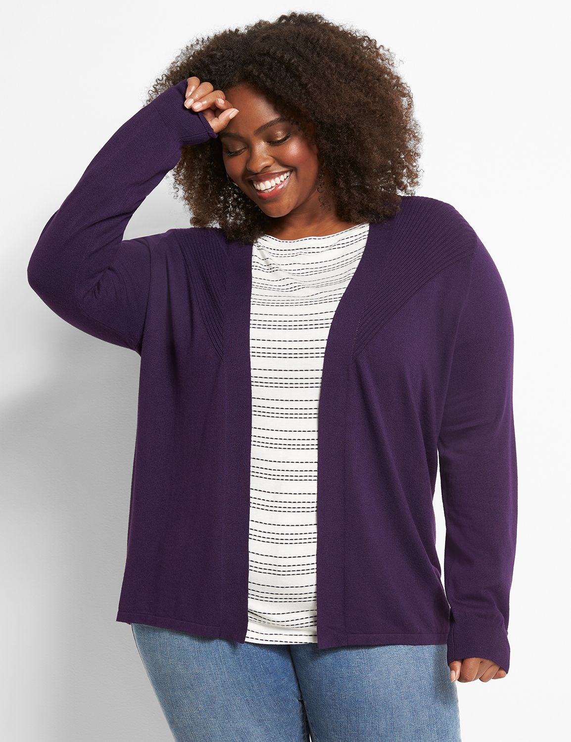 Ribbed Detail Open-Front Cardigan Product Image 1