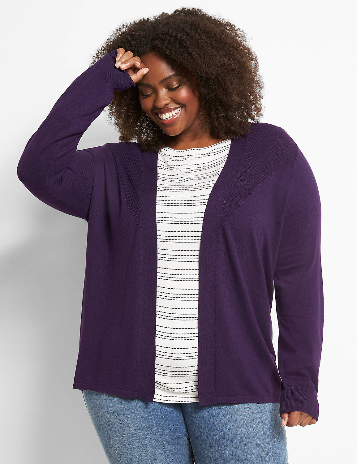 Ribbed Detail Open-Front Cardigan Product Image 1