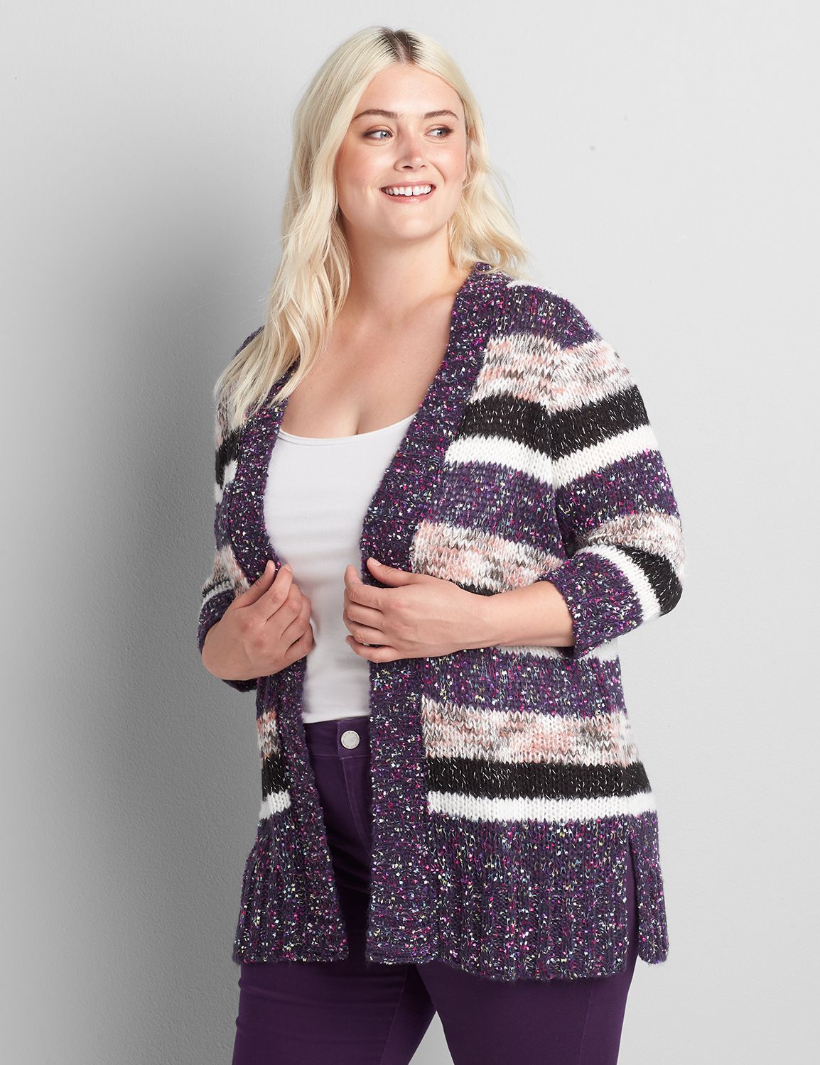 3/4 Sleeve Striped Open Front Cardigan 1123051:AS SAMPLE:14/16 Product Image 1