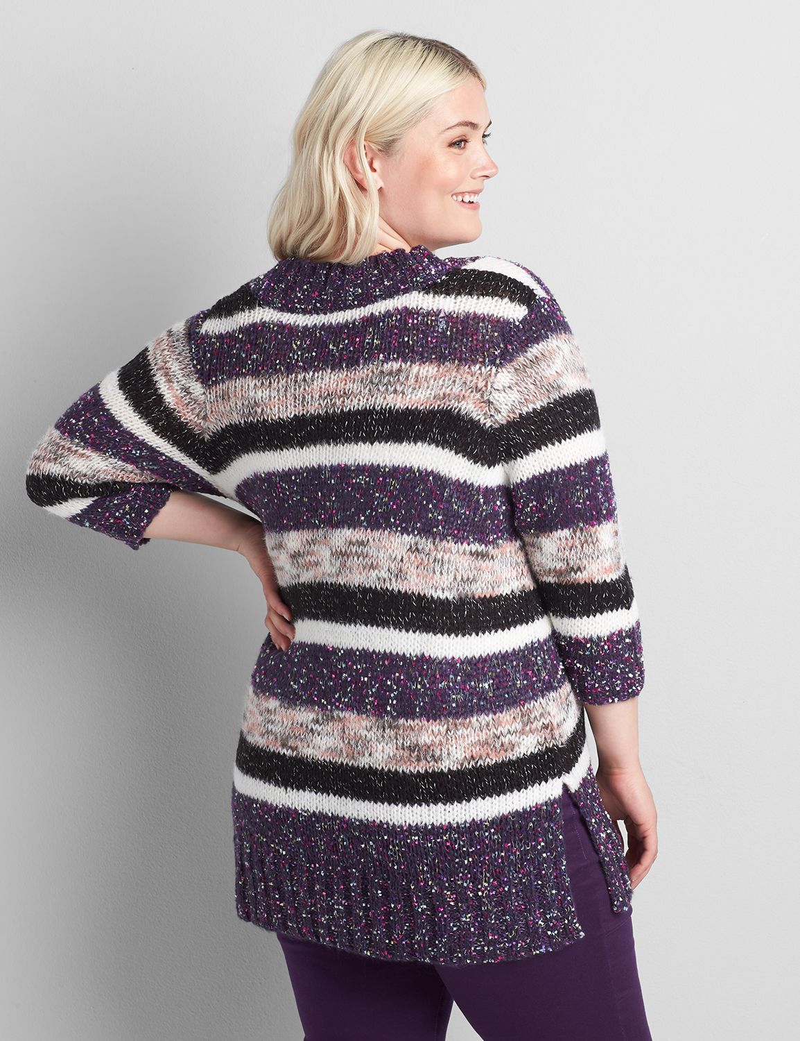 3/4 Sleeve Striped Open Front Cardigan 1123051:AS SAMPLE:14/16 Product Image 2