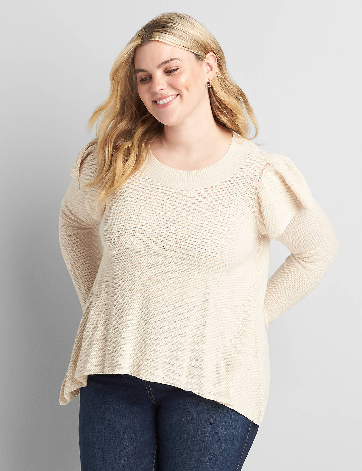 Long Ruffle-Sleeve Sweater Product Image 1