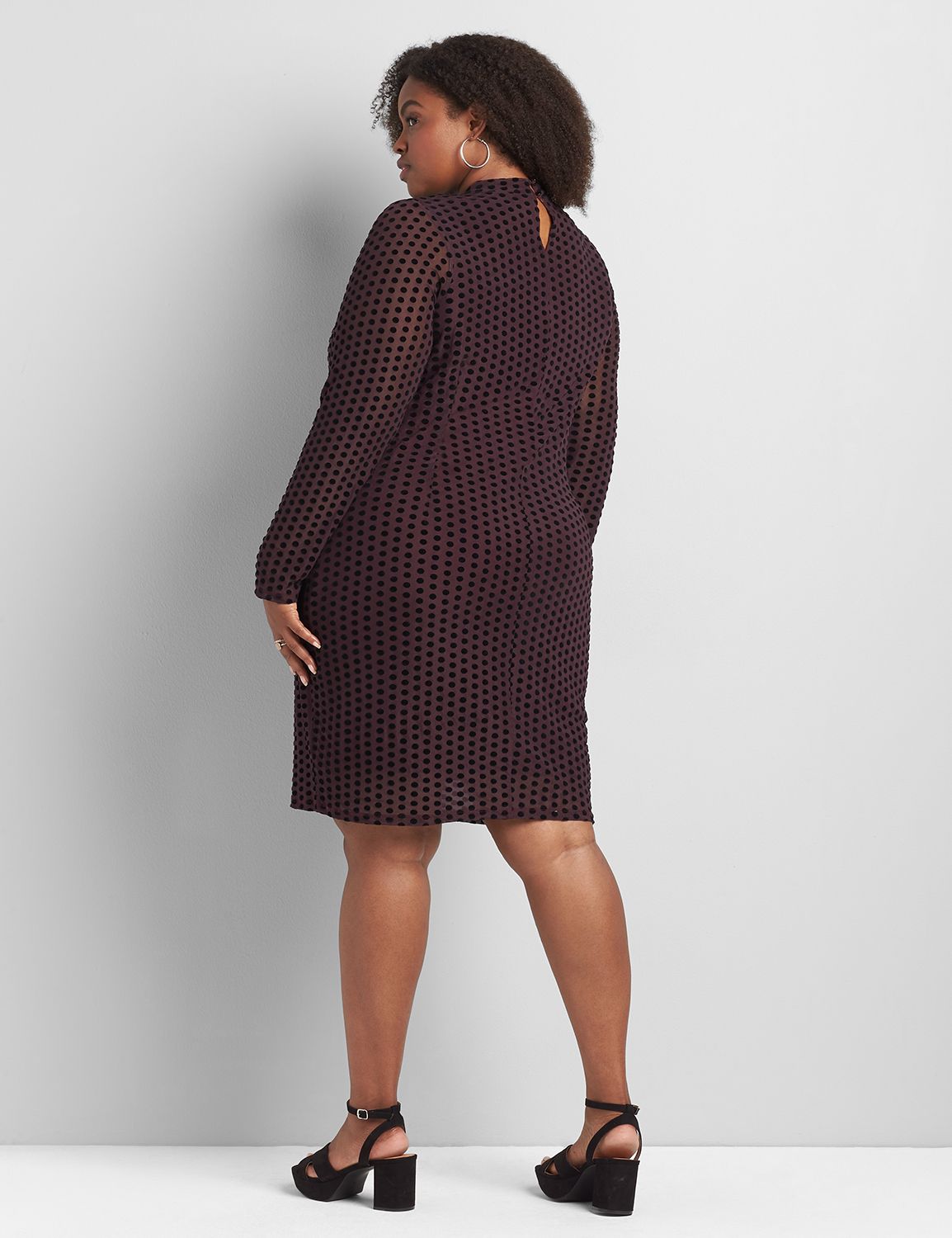 Long Sleeve Mock Neck Flocked Dot Bodycon Dress 1122484 ...