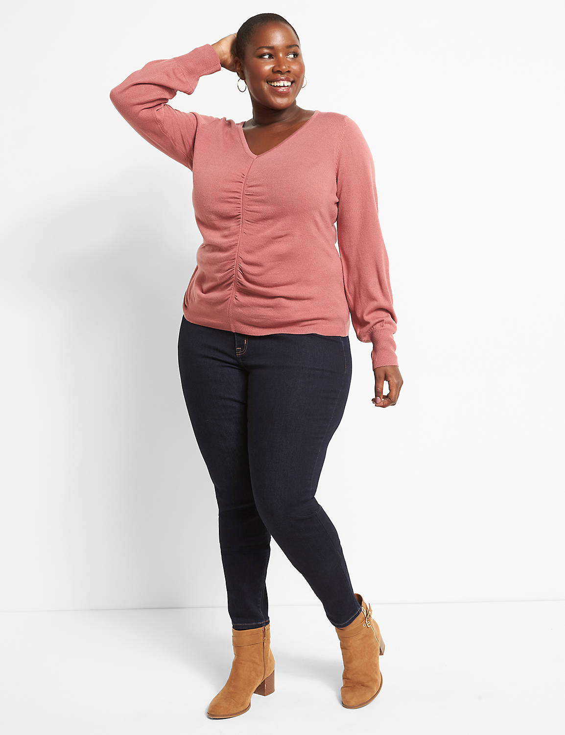 V-Neck Ruched Sweater Product Image 3
