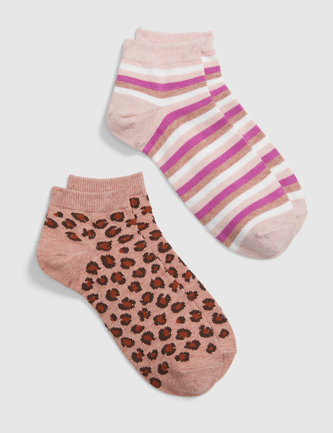 Pink Leopard & Stripe 2 Pack Ankle Socks:PANTONE Purple Orchid:ONESZ Product Image 1