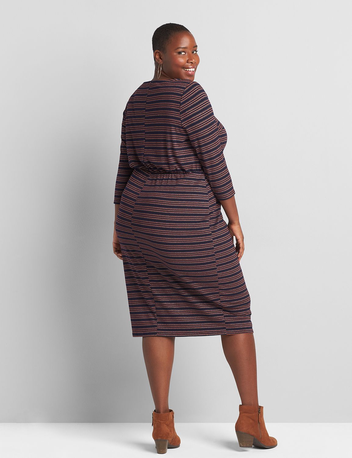 3/4 Sleeve Boat Neck Button Front Skirt Sheath Dress 1123024:PANTONE Night Sky:14/16 Product Image 2