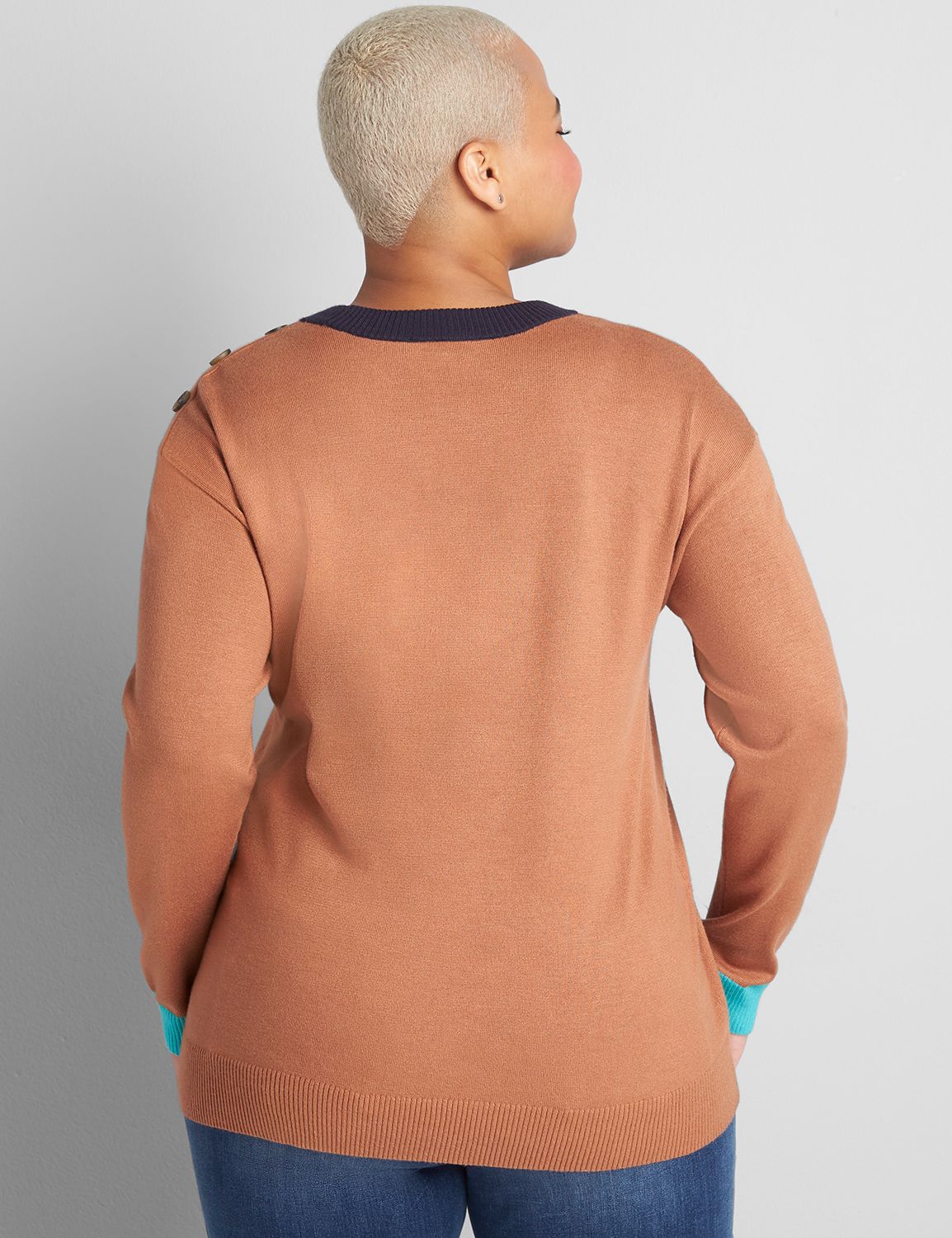 Long Sleeve Crew Neck Trim Color Block Pullover 1122068:PANTONE Argan Oil:10/12 Product Image 2