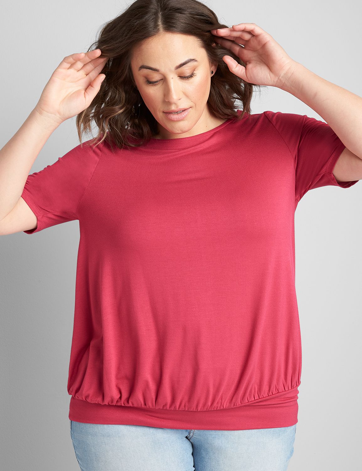 Perfect Sleeve Boatneck Banded Bottom Knit Top 1124087:PANTONE Sangria:10/12 Product Image 1