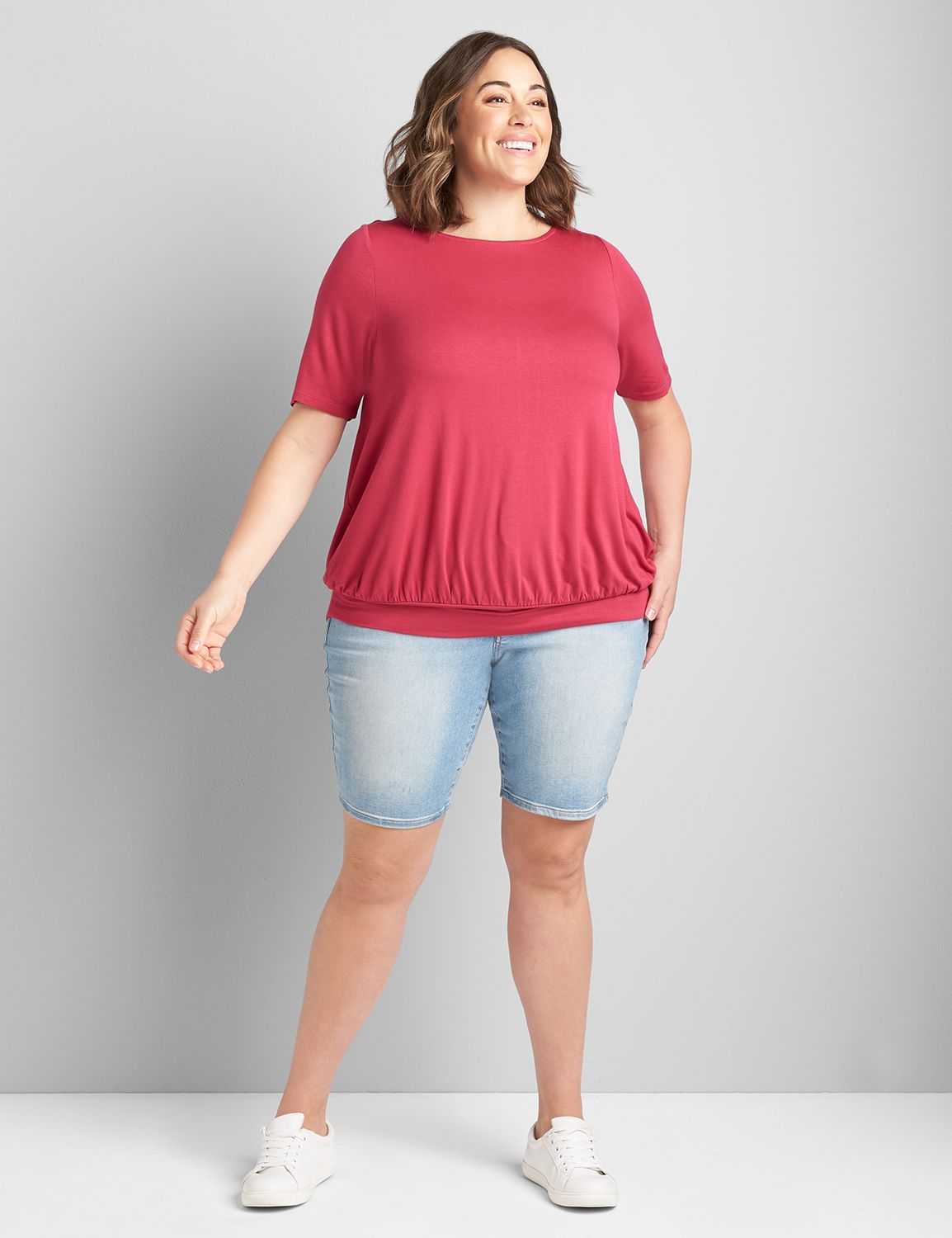 Perfect Sleeve Boatneck Banded Bottom Knit Top 1124087:PANTONE Sangria:10/12 Product Image 3