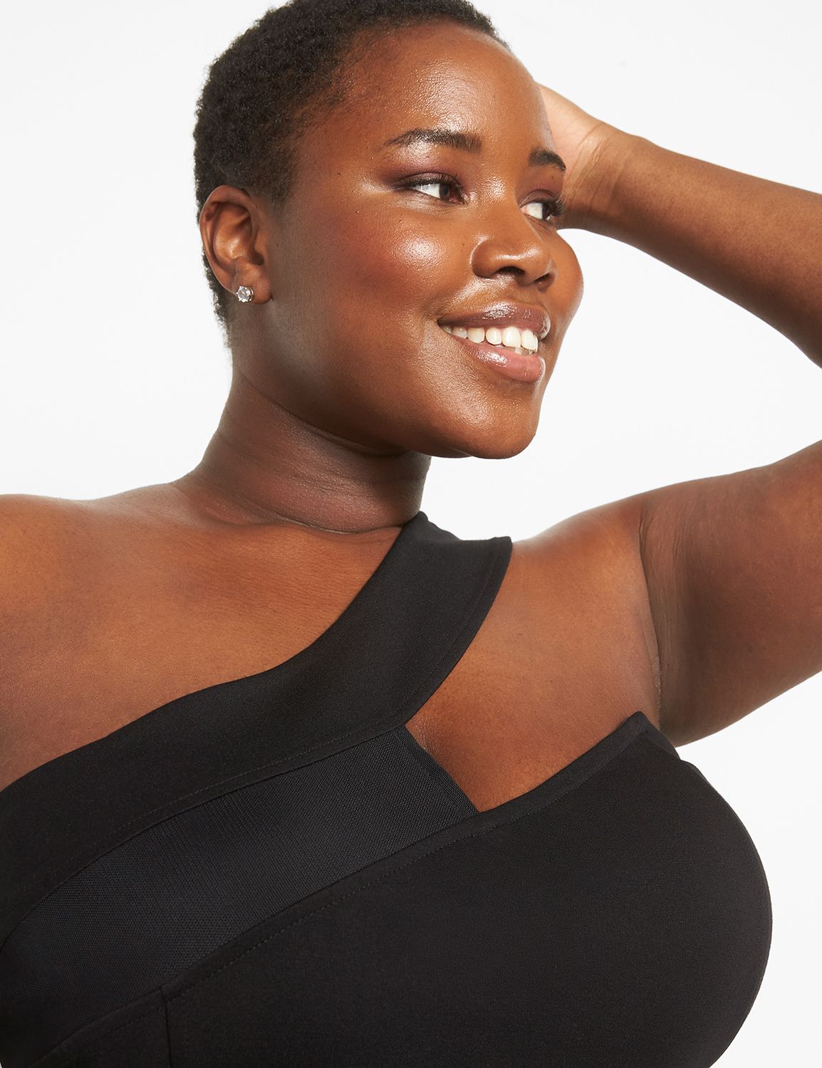 black one shoulder bodycon dress Marcella | Manhattan Sleeveless Midi Dress in Black | Women's Size 3XL | Ponte
