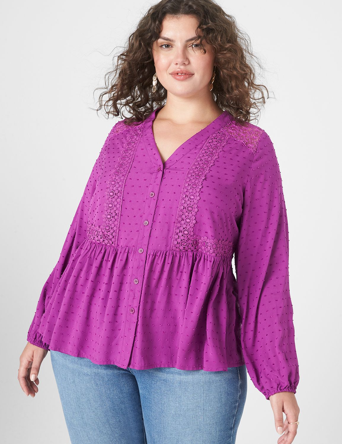 Long Sleeve V Neck Button Down Lace Product Image 1