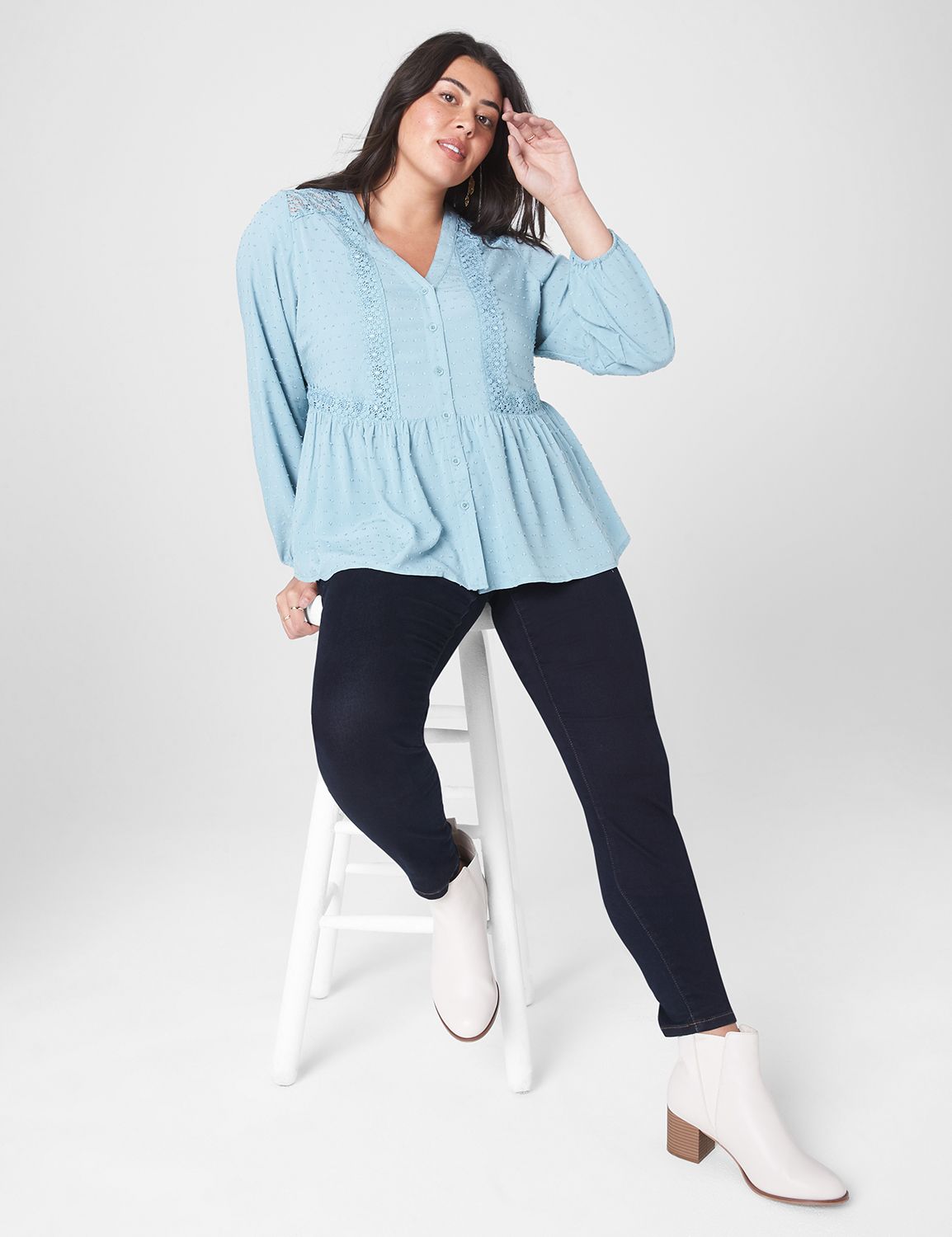 Lace Button-Up Long Sleeve Shirt main image 0