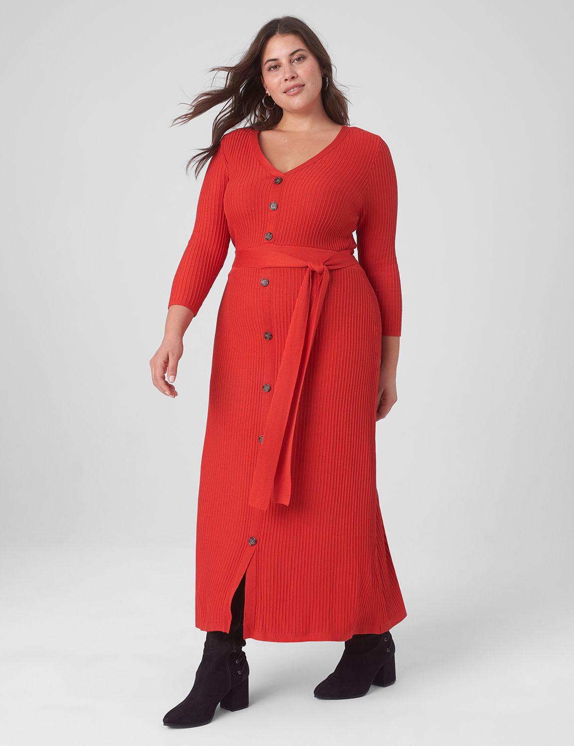 Plus Size 3/4 Sleeve V-Neck Knit Dress