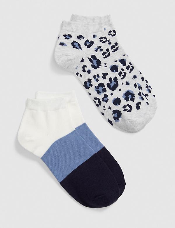 2-Pack Ankle Socks - Blue Leopard & Colorblock