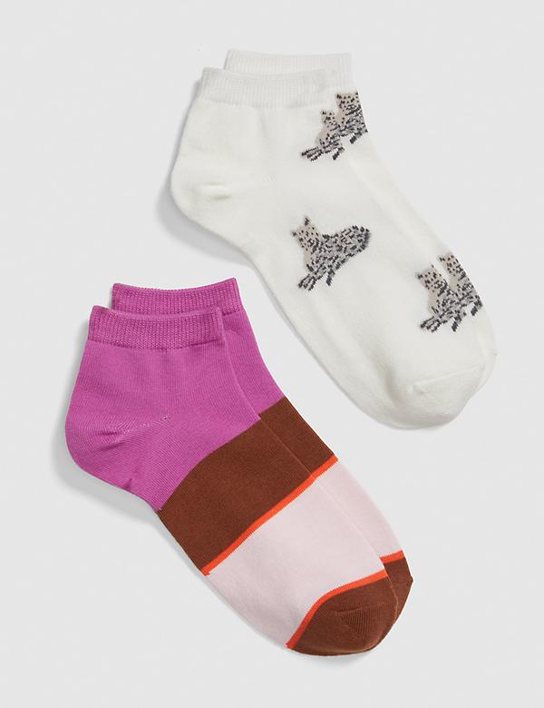 2-Pack Ankle Socks - Cheetah & Stripe