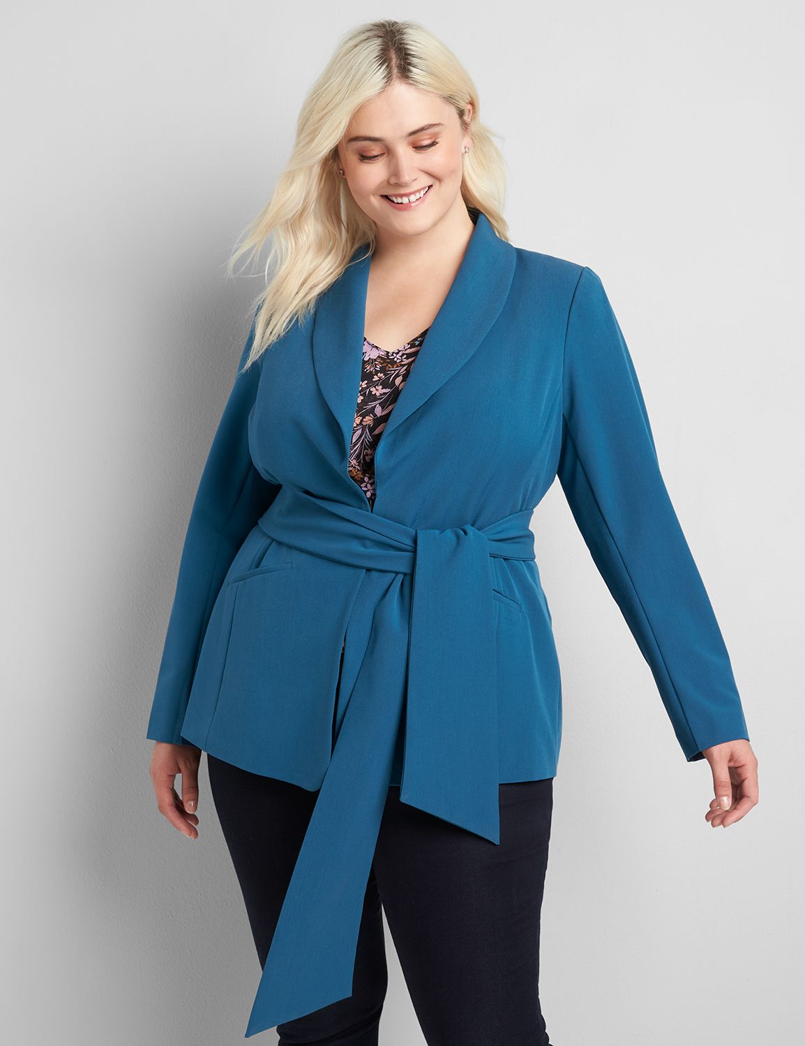 Shawl Collar Belted Blazer Product Image 1