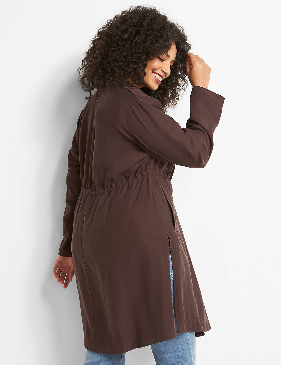 Soft Twill Duster Jacket With Side Slit