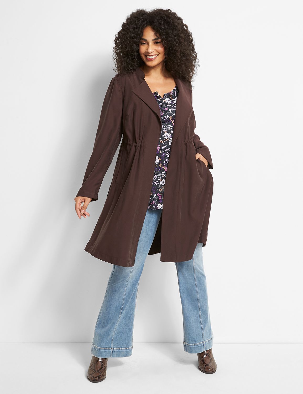 Soft Twill Duster Jacket With Side Slit