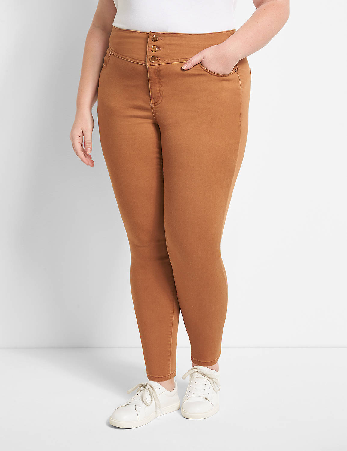 High-Rise 3-Button Sateen Jegging Product Image 1