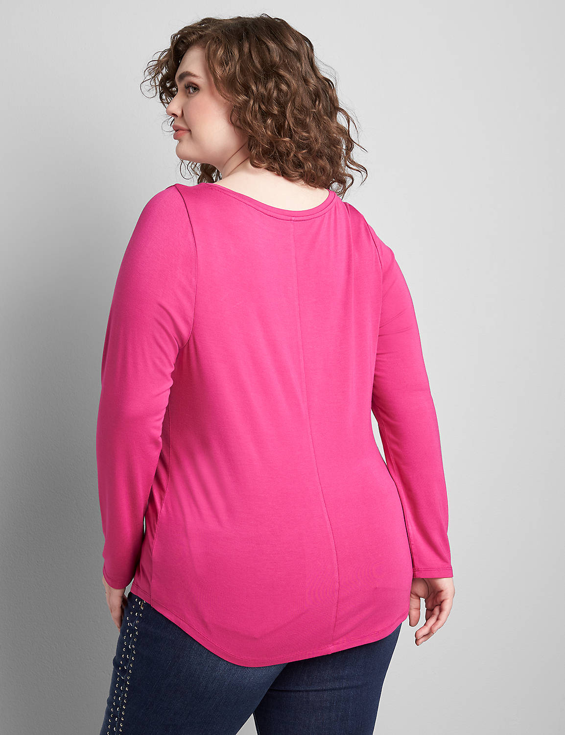 Long Sleeve Boat Neck Curved Hem Printed Tee 1122445 copy of 1122437:PANTONE Fuchsia Red:10/12 Product Image 2
