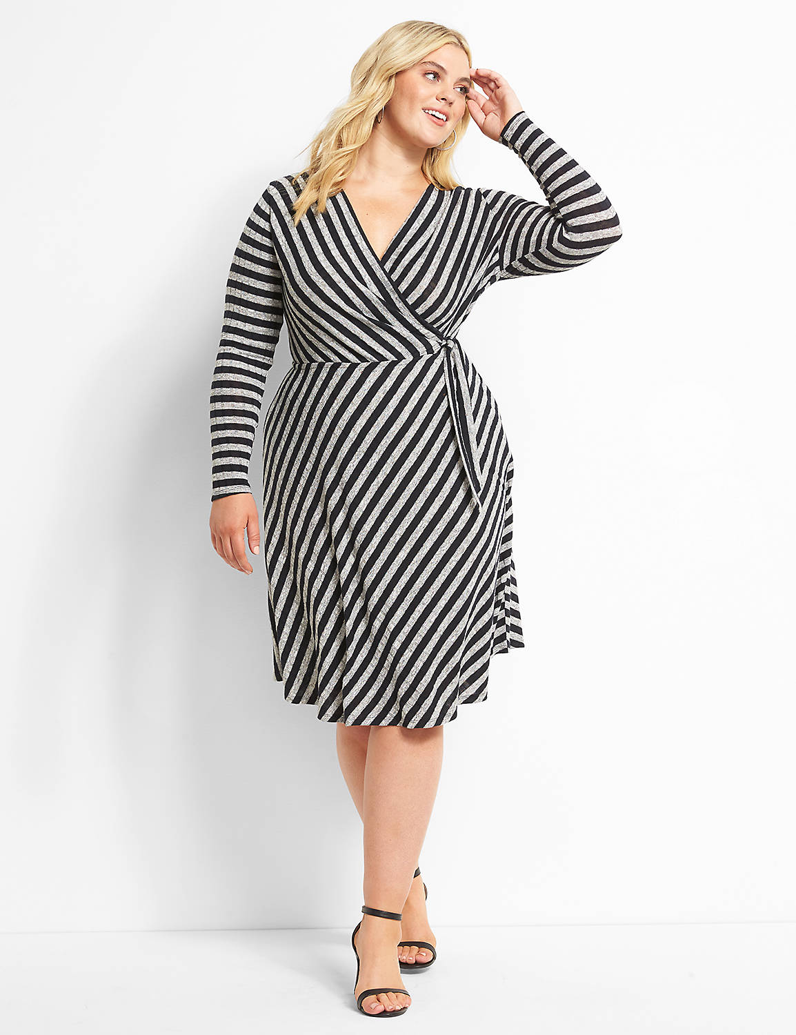 Long Sleeve Surplice Rib Fit and Flare 1122730:LBPS20153_BaileyStripe_colorway1:18/20 Product Image 1