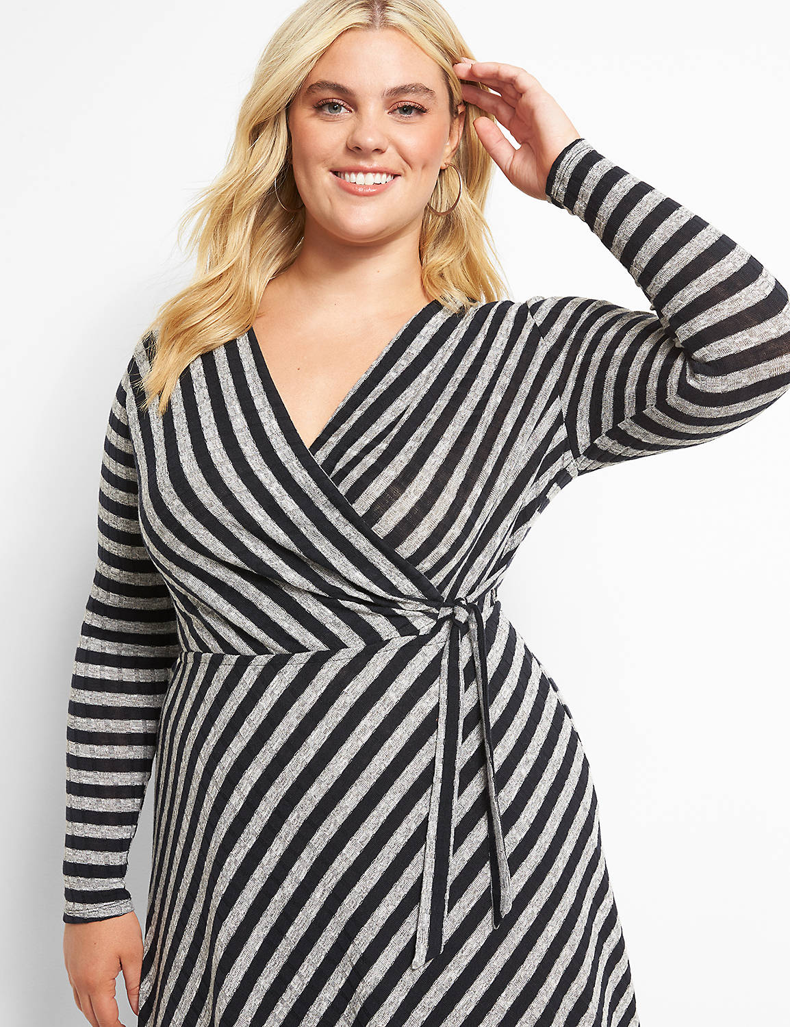 Long Sleeve Surplice Rib Fit and Flare 1122730:LBPS20153_BaileyStripe_colorway1:18/20 Product Image 3