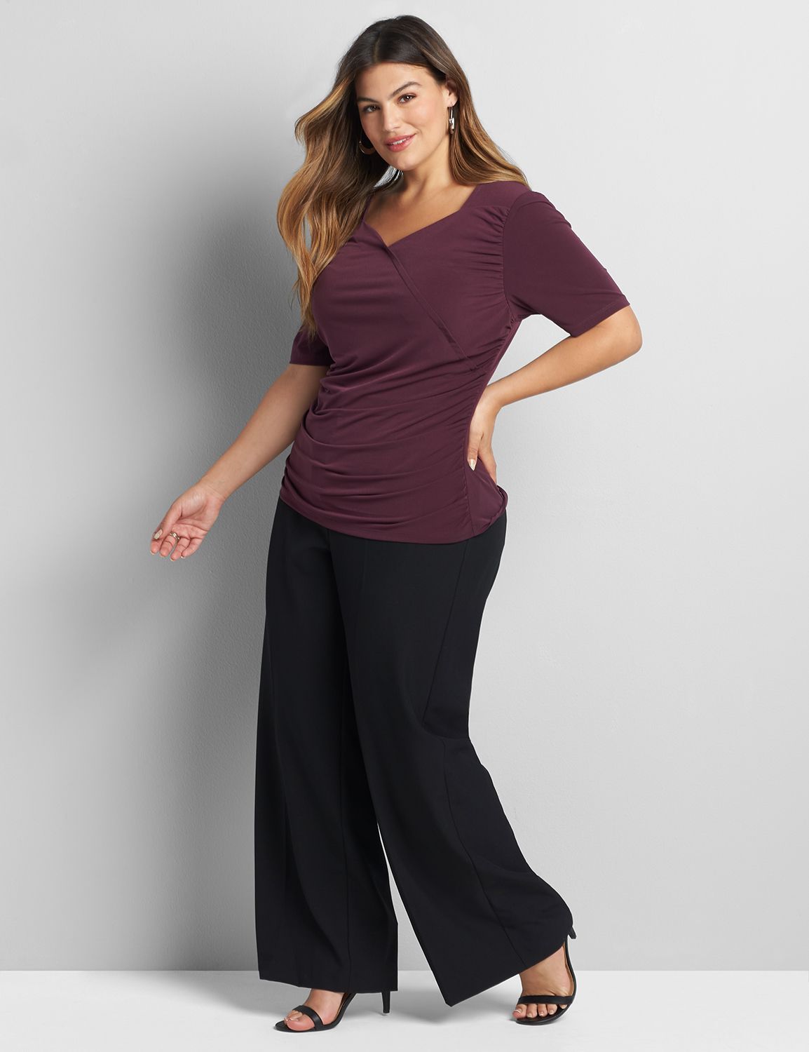 Perfect Sleeve Faux Wrap Drapey Knit Top 1122356:PANTONE Winetasting:14/16 Product Image 3