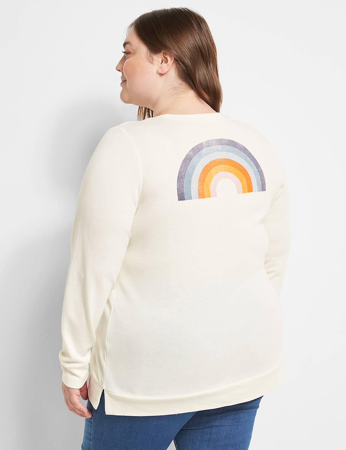 Long Sleeve Crew Neck Sweatshirt with Side Slit Graphic: Pride Hacci Together Rainbow 1123325:PANTONE Egret:10/12 Product Image 2