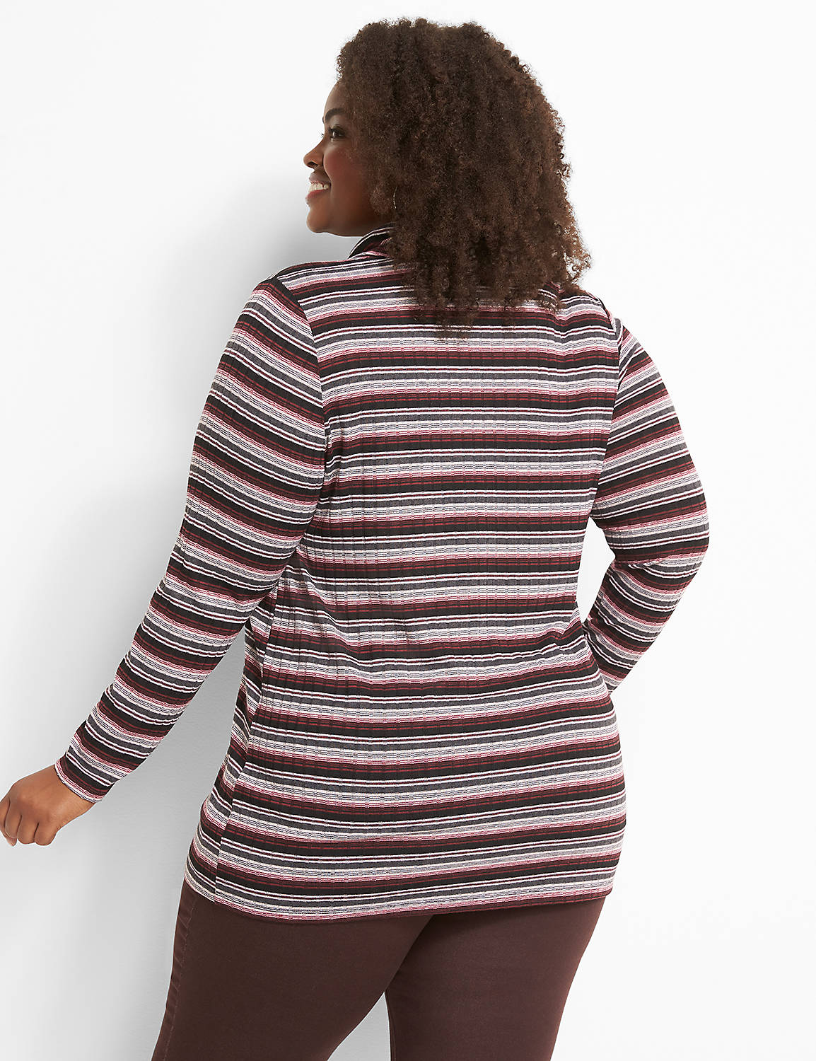 Long Sleeve Cowl Neck Knit Top In Rib Stripe 1123026:Stripe:10/12 Product Image 2