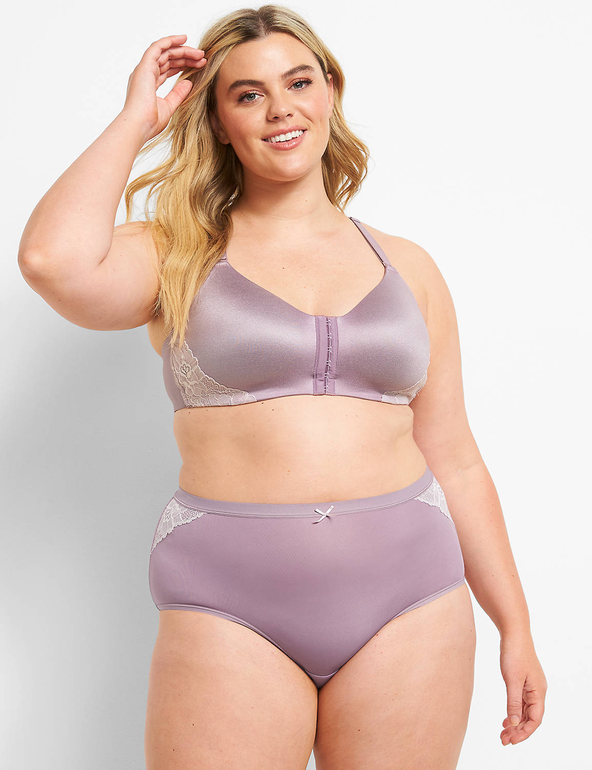 Front Close Mastectomy Bra with Modern Sister Lace 1120595-F:PANTONE Elderberry:38F Product Image 1